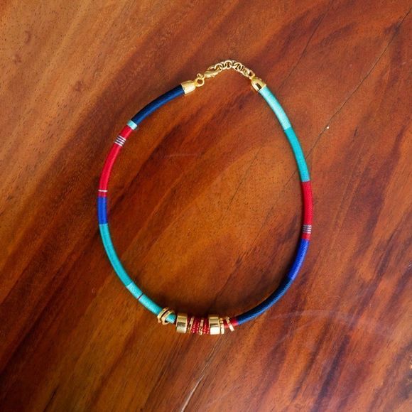 Handmade colorful necklace gold plated new  blue navy red - Picture 2 of 5